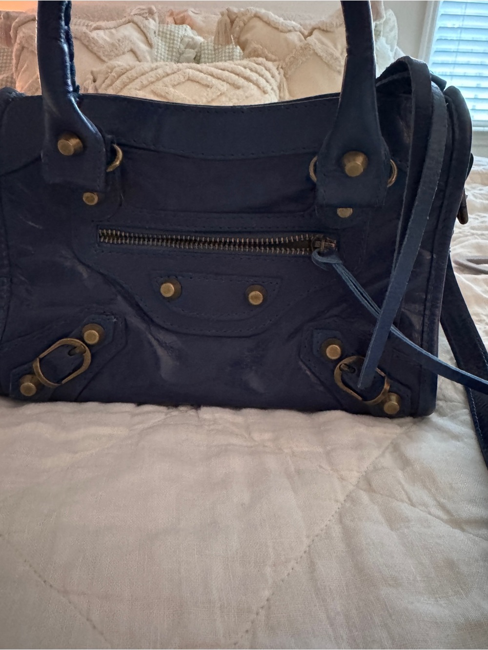 Blue Women’s Leather Crossbody Satchel - Picture 4 of 5